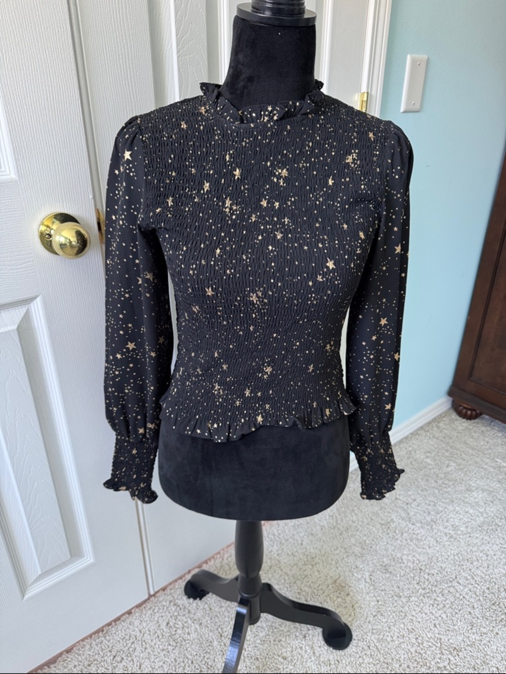 Fate Black Blouse with Gold Star Print